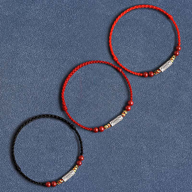 Bracelet de cheville tressé artisanal en argent sterling 925 avec perles de cinabre et poisson koï de Buddha Stones - image 19