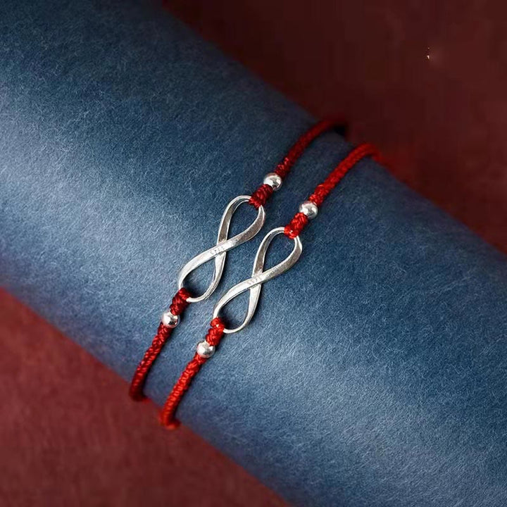 Bracelet de cheville en argent sterling 925 Buddha Stones et nœud sans fin, protection, chance, cordon rouge
