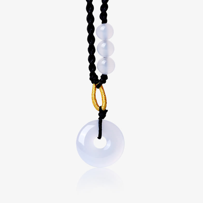Collier pendentif de guérison avec boucle de paix en quartz fraise et calcédoine de Buddha Stones
