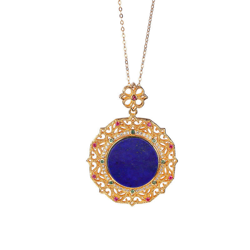 Collier pendentif positif en lazurite plaqué or en argent sterling 925 Buddha Stones