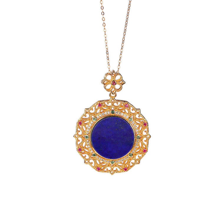 Collier pendentif positif en lazurite plaqué or en argent sterling 925 Buddha Stones
