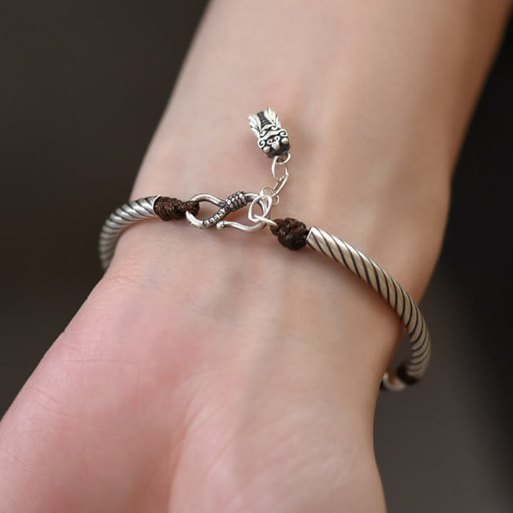 Bracelet porte-bonheur en argent sterling 999 avec motif de cigale en bambou et Buddha Stones