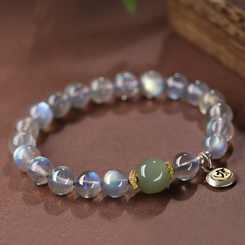 Bracelet positif en argent sterling 925 Buddha Stones et zodiaque chinois, pierre de lune naturelle, jade Hetian