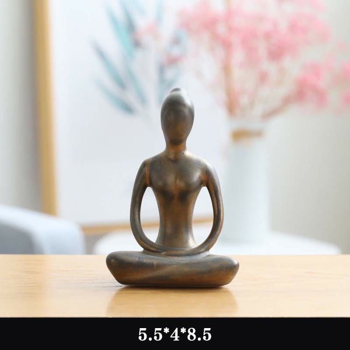 Exercice de méditation de yoga abstrait Céramique Figurine spirituelle Sculpture Décoration - Or - Pensée - image 15