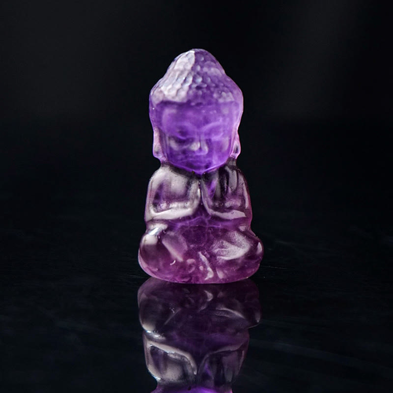 Buddha Stones Divers Cristal Améthyste Cristal Rose Cristal Blanc Citrine Bouddha Sculpté Guérison Spirituelle Collier Pendentif Décoration - Améthyste - Décoration 1,4 x 2,6 cm - image 1