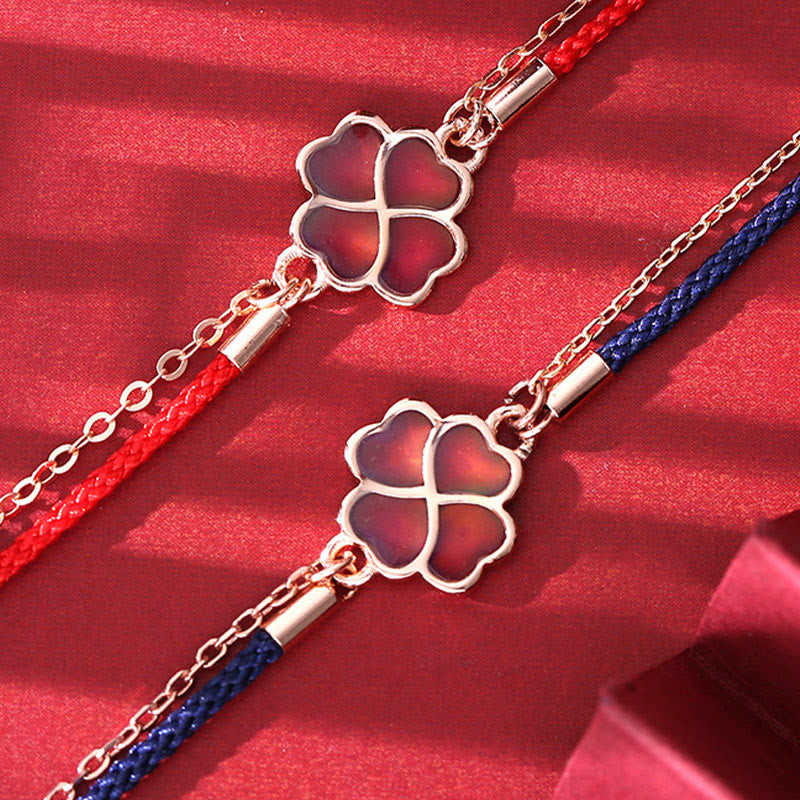 Buddha Stones en argent sterling 925 avec trèfle à quatre feuilles changeant de couleur et protection contre la chance