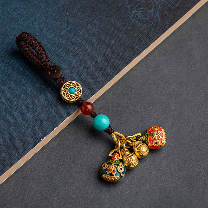 Porte-clés de voiture en forme de bête avaleuse dorée avec Buddha Stones , décoration à suspendre pour téléphone