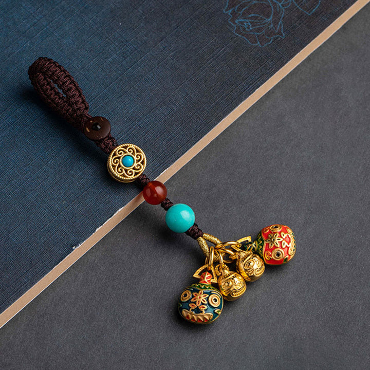 Porte-clés de voiture en forme de bête avaleuse dorée avec Buddha Stones , décoration à suspendre pour téléphone