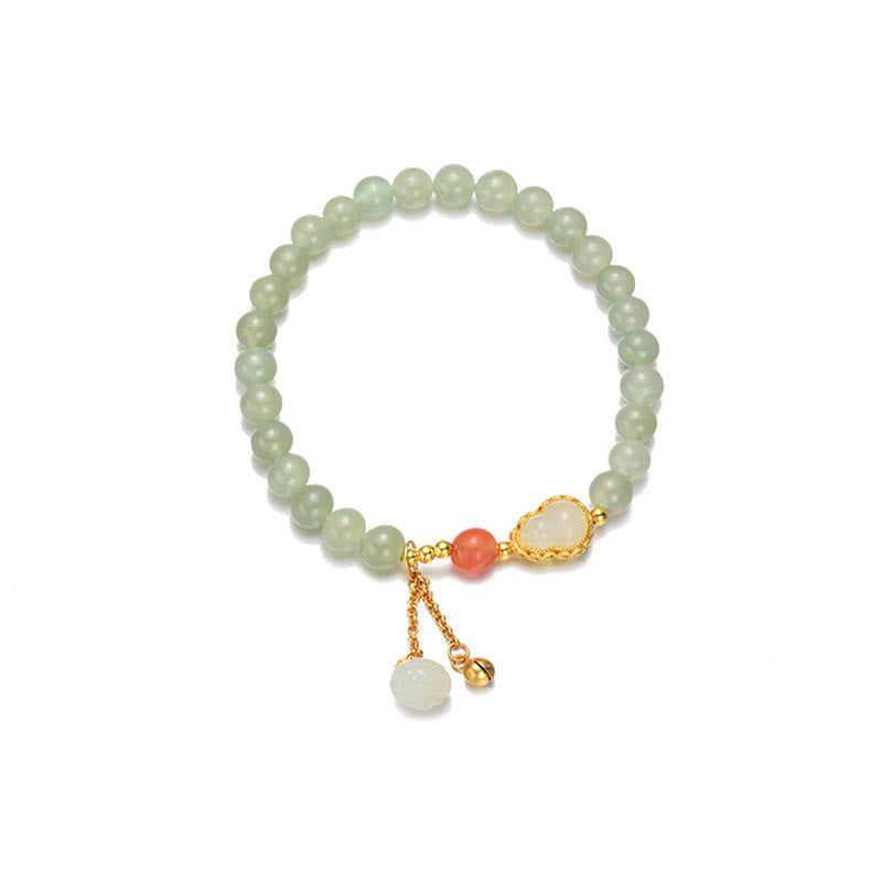 Bracelet porte-bonheur en argent sterling 925 avec calebasse en jade Hetian et lotus