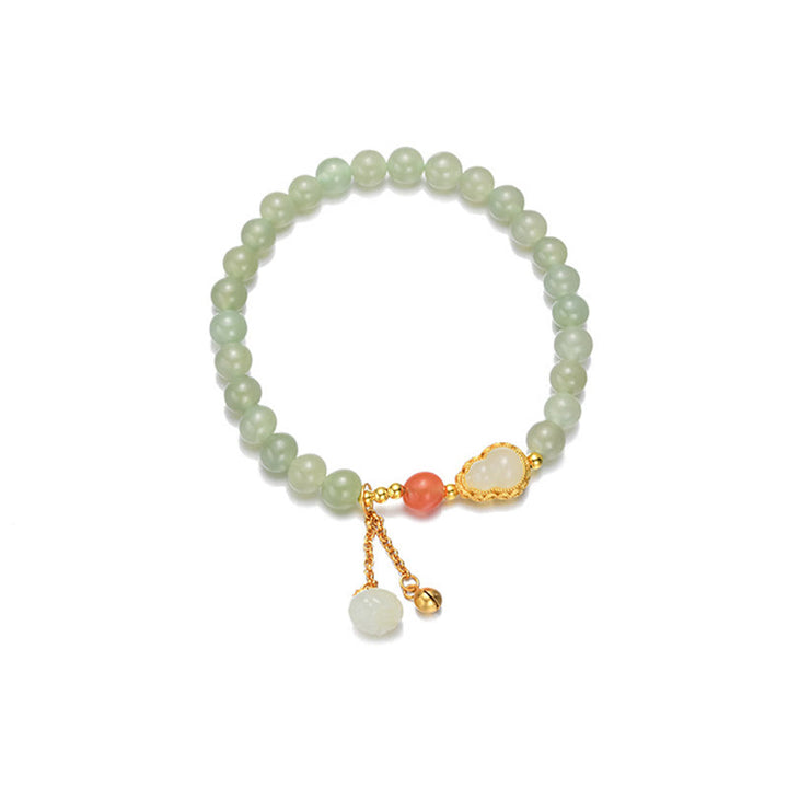 Bracelet porte-bonheur en argent sterling 925 avec calebasse en jade Hetian et lotus