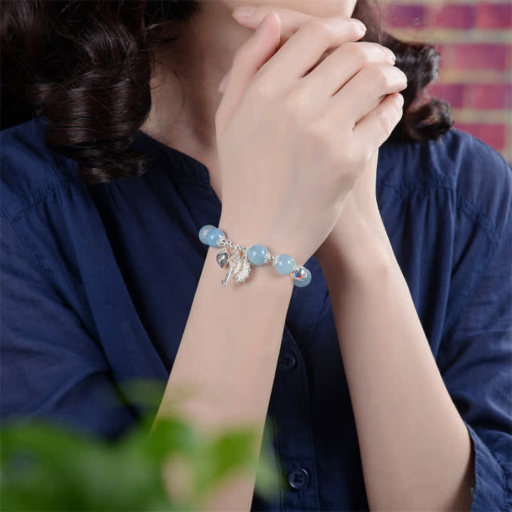 Bracelet à Buddha Stones en argent sterling 925 avec aigue-marine naturelle et clé d'amour en forme de fleur de sérénité - image 2