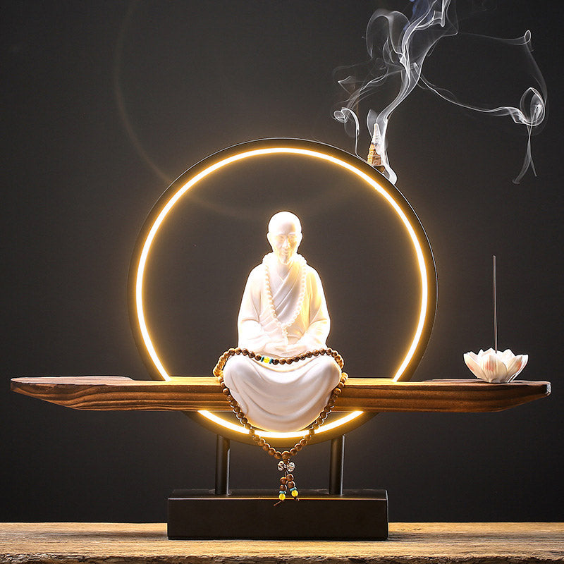 Buddha Stones Bouddha Avalokitesvara Céramique Lotus Relaxation Brûleur d'encens Décoration