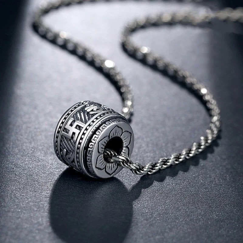 Collier pendentif de protection Om Mani Padme Hum en Buddha Stones du Tibet - Argent - Chaîne - image 1