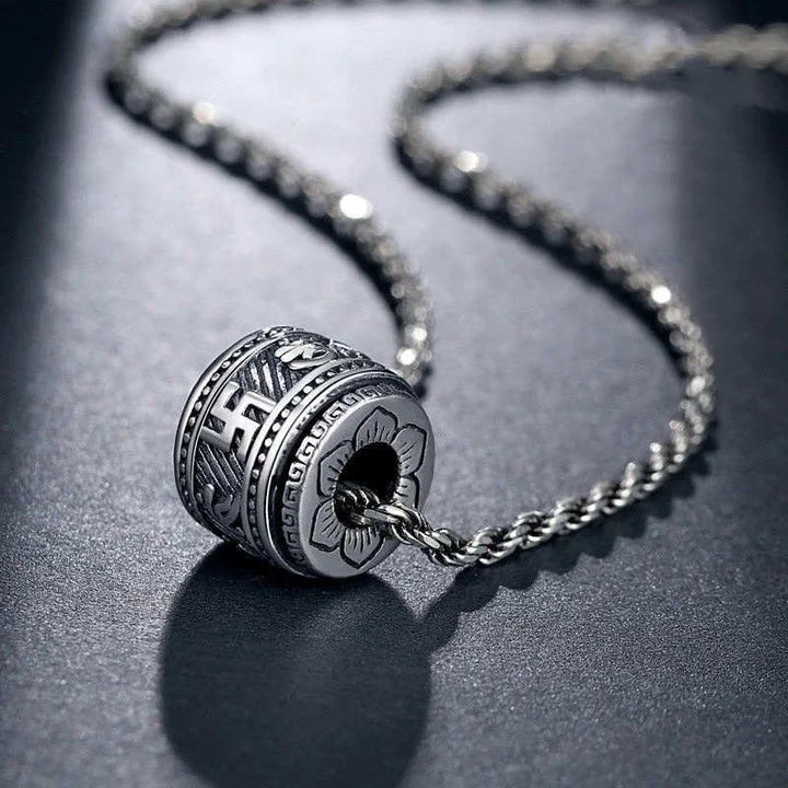 Collier pendentif de protection Om Mani Padme Hum en Buddha Stones du Tibet - Argent - Chaîne - image 1