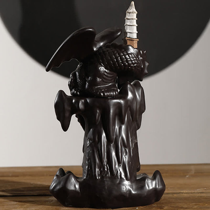 Fontaine à fumée à refoulement en céramique avec dragon nordique, brûleur d'encens de guérison et de méditation, décoration à boule LED
