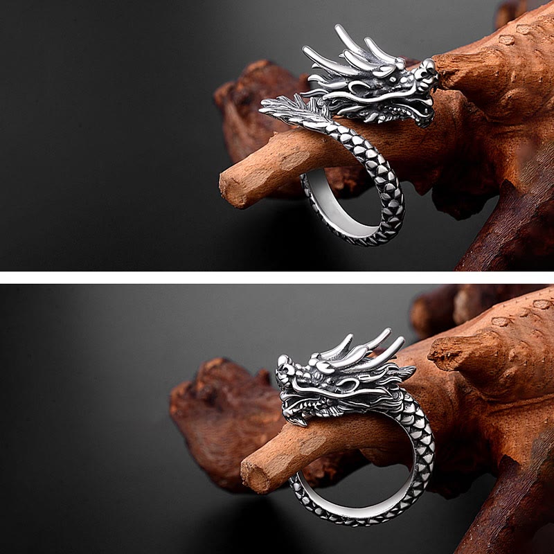 Bague ajustable en argent sterling 990 avec Buddha Stones et dragon vintage - image 6