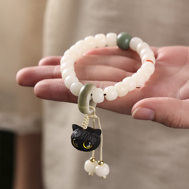 Bracelet en Buddha Stones en graines de Bodhi naturelles en bois noir africain avec joli chat et breloque pour la paix et l'harmonie - image 4