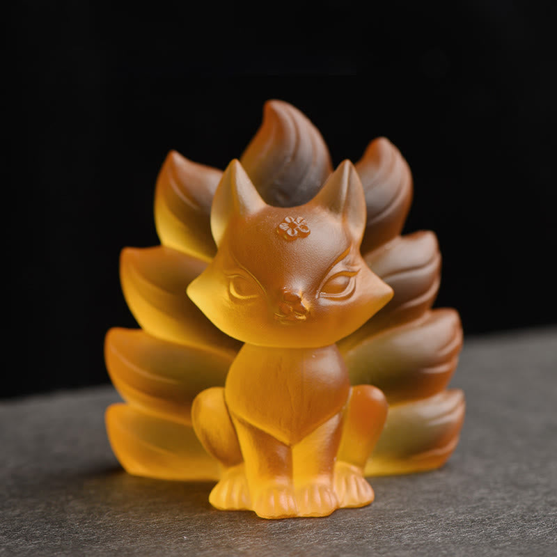 Buddha Stones Petit renard à neuf queues Succès Force Figurine Décoration de la maison