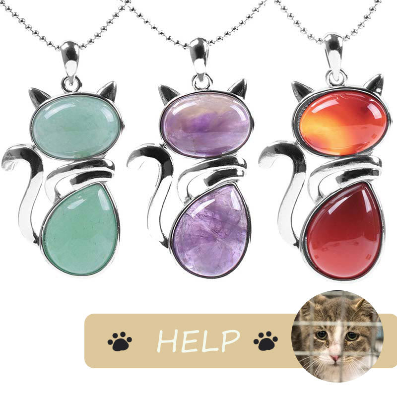 Collier avec pendentif en cristal naturel « Save A Cat » à motif de chat mignon pour protéger les chats - image 2