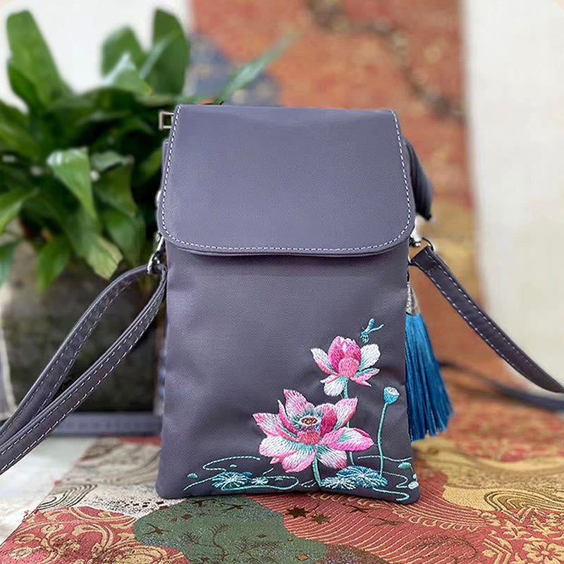 Sac à bandoulière en Buddha Stones imperméable brodé à la main avec fleurs de lotus - image 24