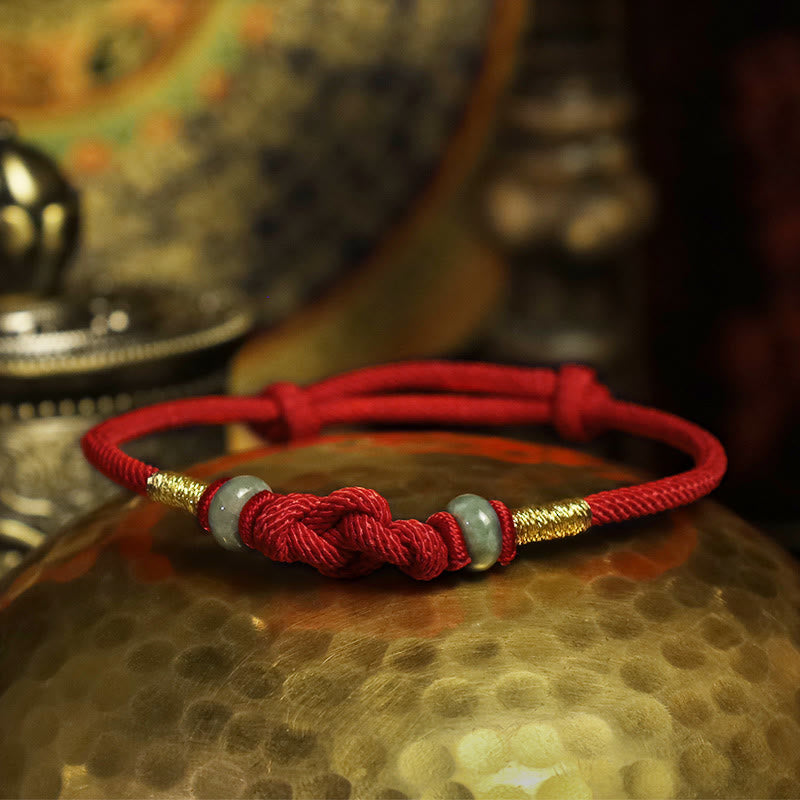 Bracelet tressé pour couple avec cordon rouge en jade et Buddha Stones