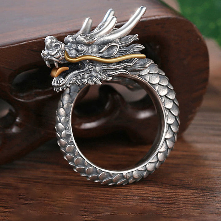Bague ajustable en argent sterling 925 Buddha Stones et motif dragon vintage - image 10