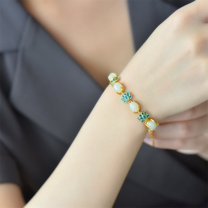 Bracelet de protection Lotus en jade blanc et jade cyan Buddha Stones