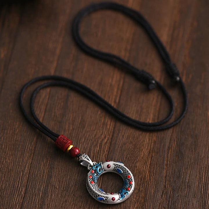 Collier pendentif en cuivre avec boucle de paix et poisson Koi en Buddha Stones