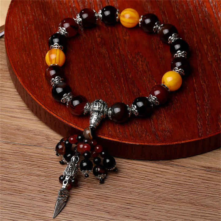 Bracelet de guérison en pierre d'agate rouge œil de tigre naturel, veine de dragon, Vajra Dorje, décoration de voiture