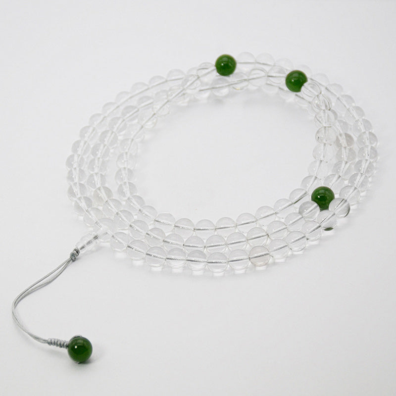 Bracelet de méditation Mala en jade blanc et cristal de 108 perles Buddha Stones