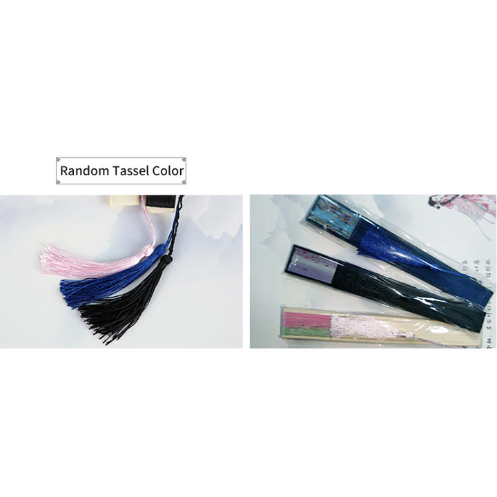 Éventail pliable en bambou à main avec oiseaux chantants et fleurs classiques Buddha Stones