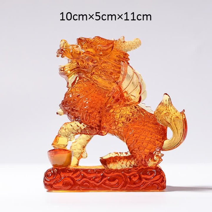 Feng Shui Kirin Pièce d'art en cristal Liuli faite à la main Décoration de bureau à domicile Fortune - Or - Kirin et Ingot - image 12