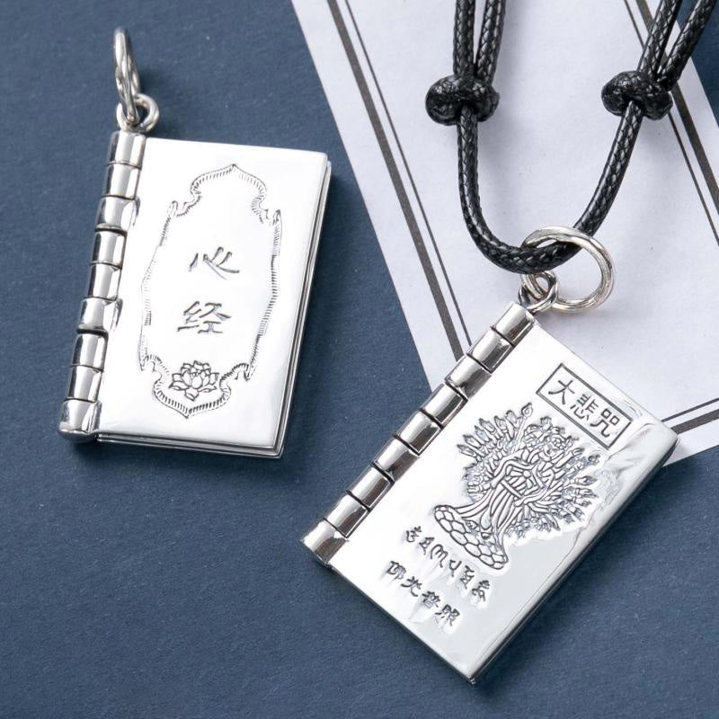 Collier pendentif en argent sterling 990 Buddha Stones et cœur Sutra de la grande compassion Shurangama Mantra Lotus Vajra Peace - image 1