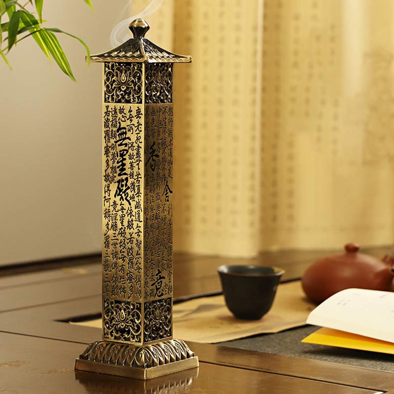 Porte-encens en alliage Heart Sutra Brûleur d'encens de guérison pour décoration de la maison