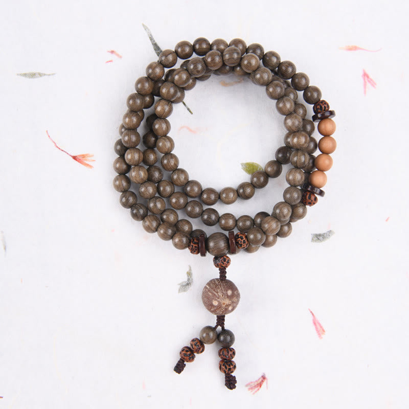 Bracelet Mala avec breloque de protection en bois de santal tibétain et Buddha Stones - 108 perles Mala - 10 mm - image 10