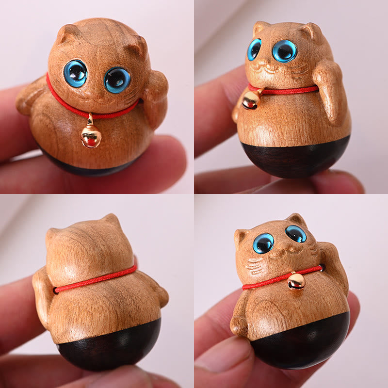 Buddha Stones Mini Chaton Porte-Bonheur Phoebe Zhennan Décoration de Bénédiction en Bois - image 8