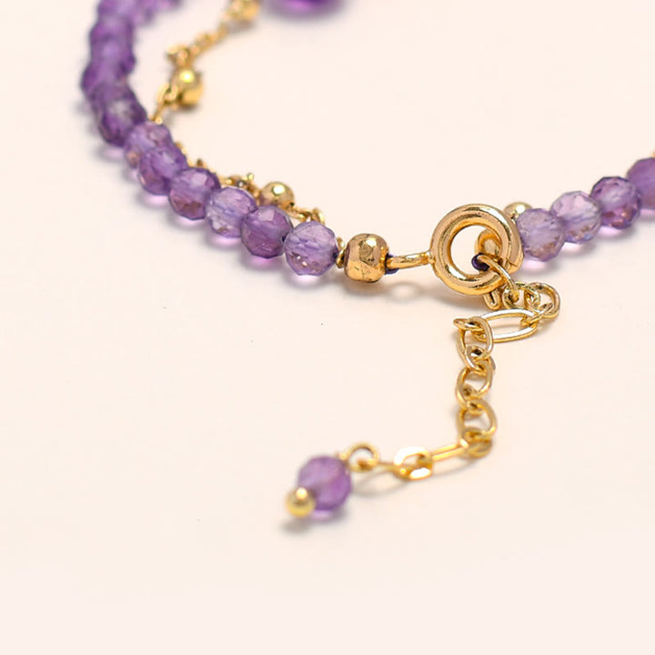 Bracelet double chaîne de guérison en cristal d'améthyste plaqué or 14 carats de Buddha Stones