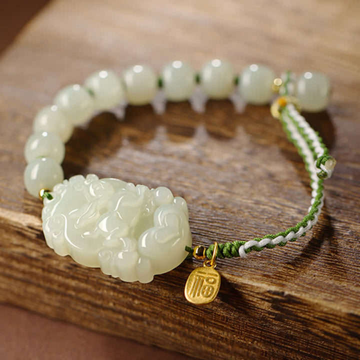 Bracelet porte-bonheur en argent sterling 925 avec jade Hetian et signe du zodiaque chinois