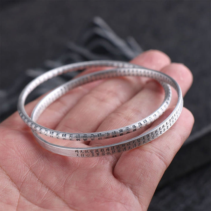 Bracelet de protection sculpté en argent sterling 999 Buddha Stones et Sutra du cœur