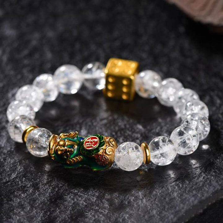 Bracelet de richesse en dés de cristal blanc Pixiu à changement de couleur de Buddha Stones