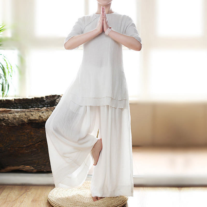 Ensemble de vêtements pour femmes de couleur unie Buddha Stones vintage yoga zen prière méditation spirituelle pratique - US8-10，UK/AU12-14，EU40-42 (XL) - image 0