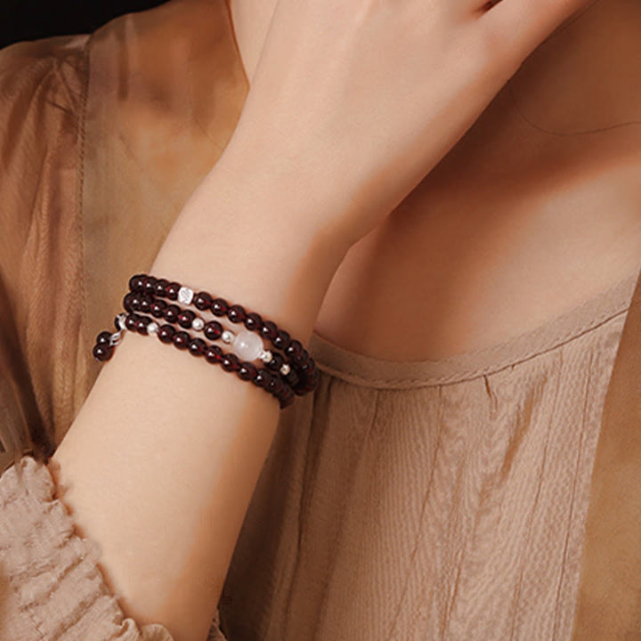 Bracelet triple tour en argent sterling 925 avec protection œil de chat et grenat naturel Buddha Stones - image 10