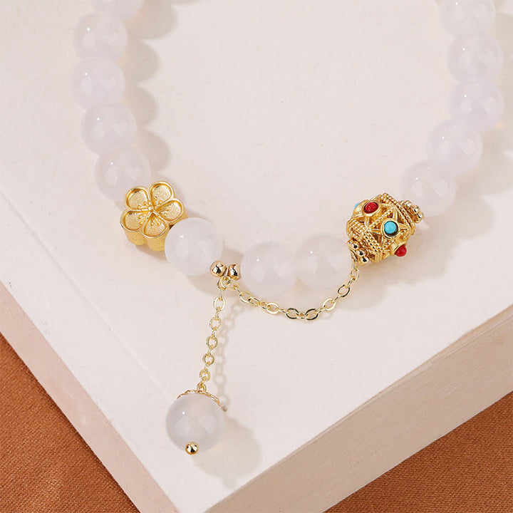 Bracelet d'acceptation de soi en agate rouge naturelle et agate blanche en fleur de pêcher