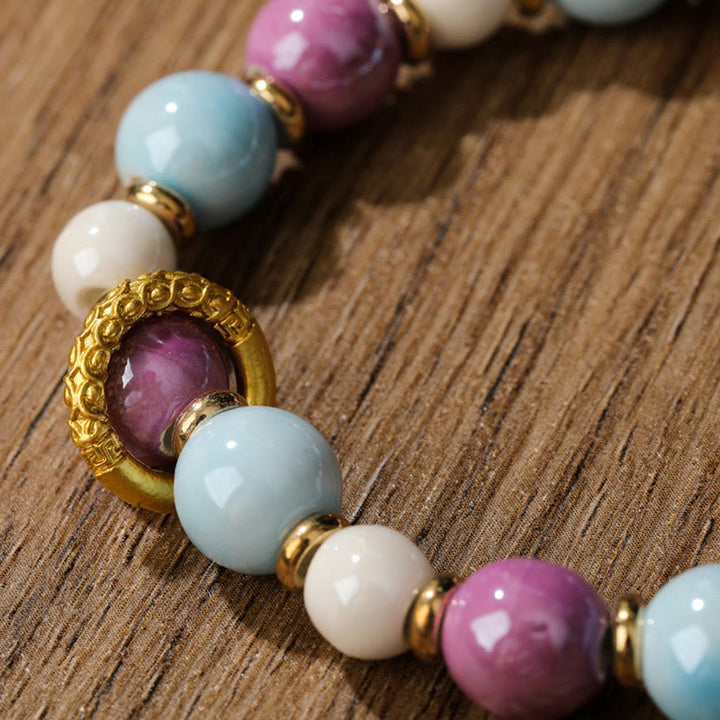 Buddha Stones Tibétain Zakiram Déesse de la Richesse Lapin Tête de Lion Charme Liuli Verre Encens Cendres Perle de Porcelaine Bracelet de Protection