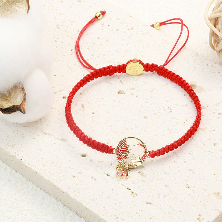 Bracelet tibétain en fil rouge porte-bonheur fait main avec Buddha Stones et poisson koi