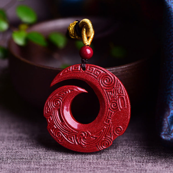 Collier pendentif en cinabre naturel avec pendentif de bénédiction en Buddha Stones pour améliorer la chance