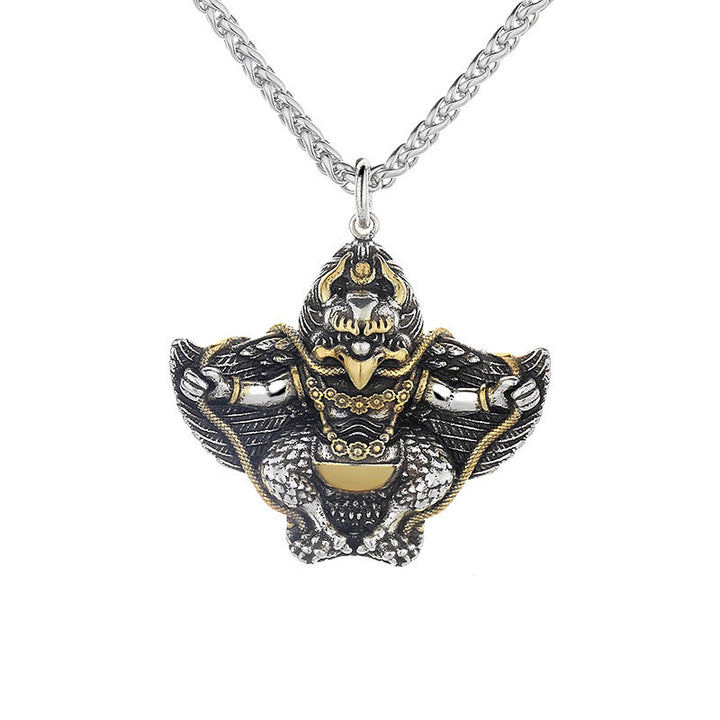 Collier pendentif de protection en cuivre avec oiseau Garuda et Buddha Stones du Tibet