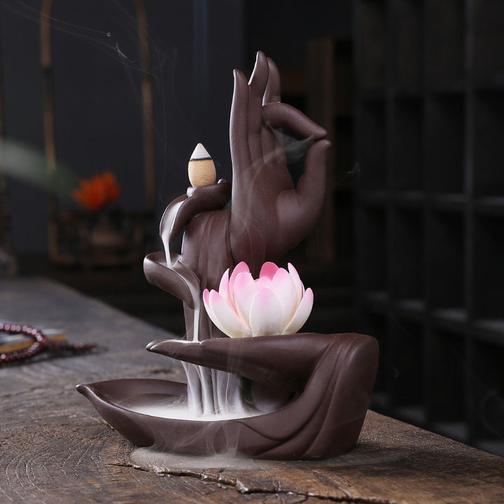 Brûleur d'encens Buddha Stones avec bénédiction du lotus