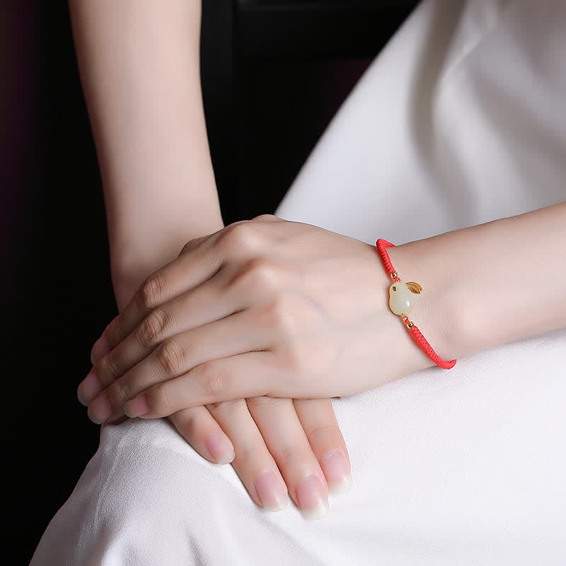 Bracelet de protection en fil rouge en jade blanc Hetian de l'année du lapin en argent sterling 925 Buddha Stones