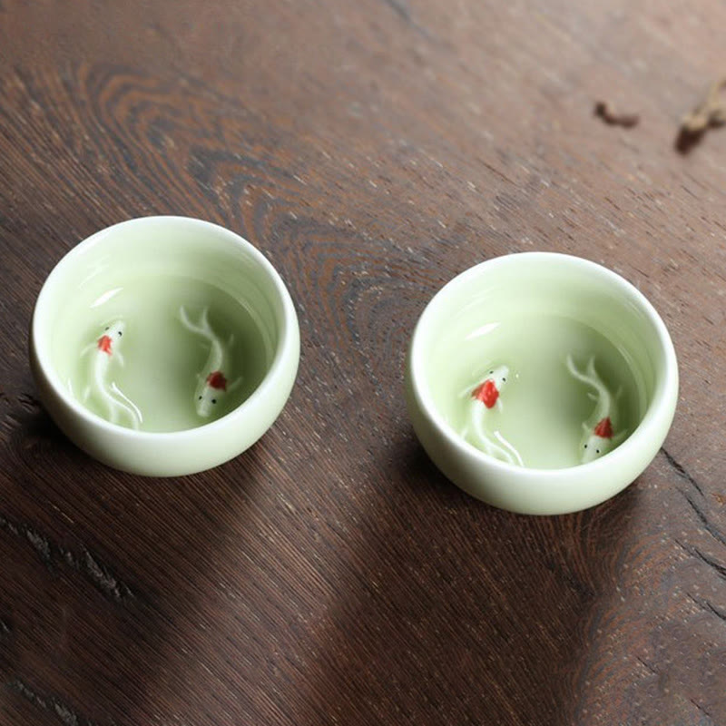 Buddha Stones Poisson Koi Coloré Tasse à Thé en Céramique Tasse à Thé Kung Fu Bol